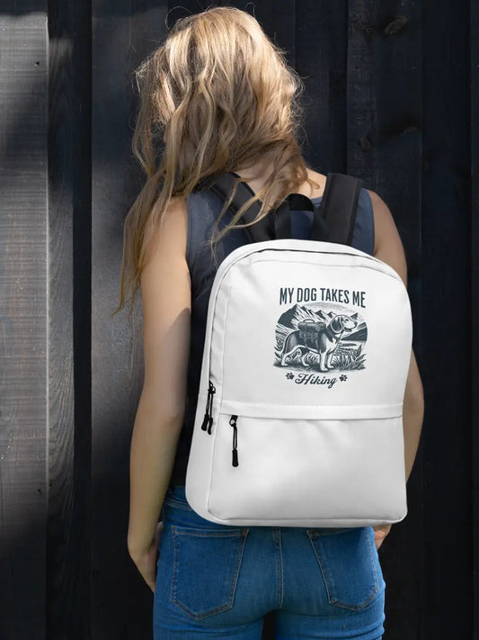 My Dog Takes Me Backpack - Travel Dog Print Bag for Adventures & Daily Walks. PrintsDog