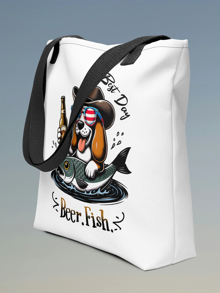 Best Day. Beer. Fish. Tote Bag – Funny Dog Design for Daily Adventures.