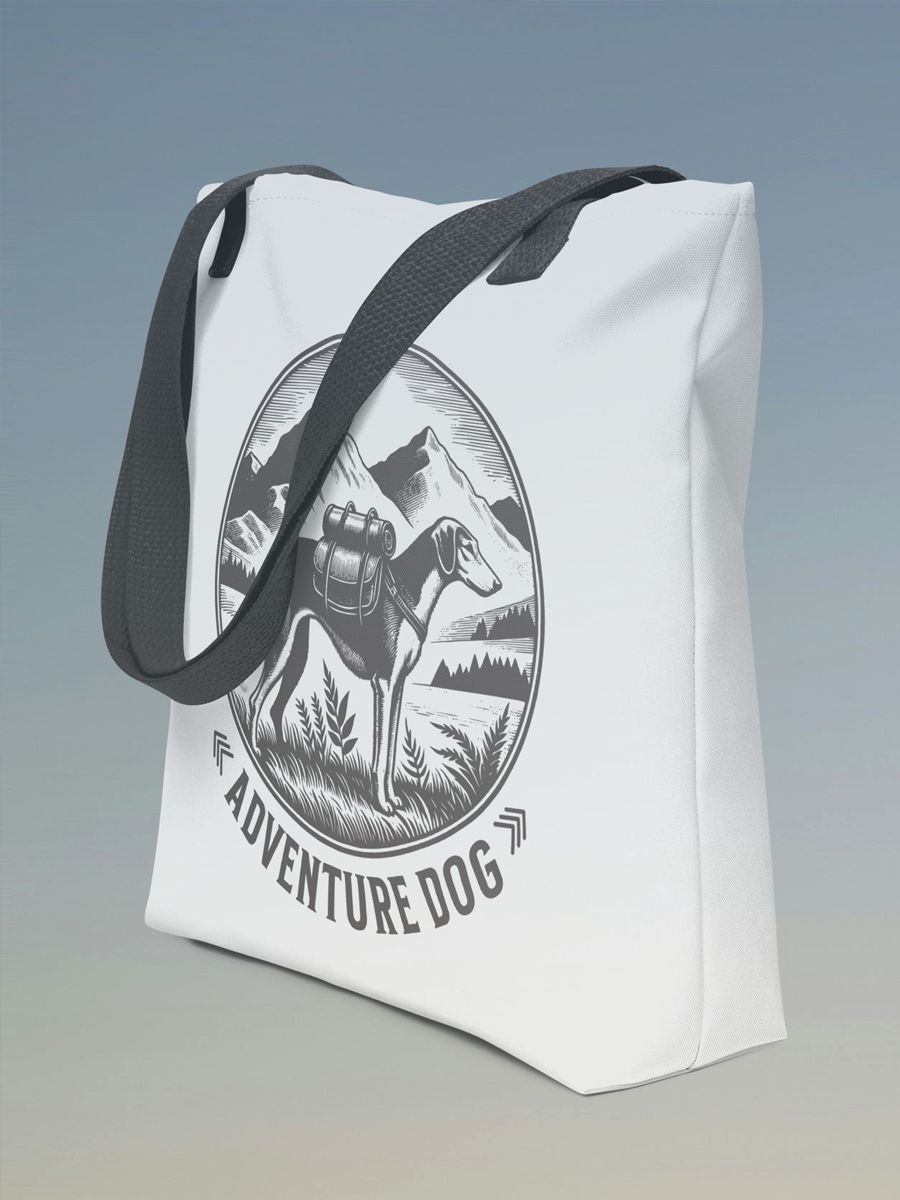 Adventure Dog Tote Bag – Cute Travel Dog Design for Daily Use.