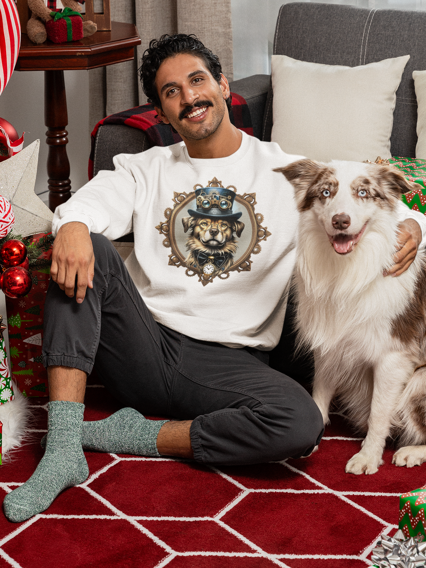 Steampunk Dog in Top Hat Sweatshirt.