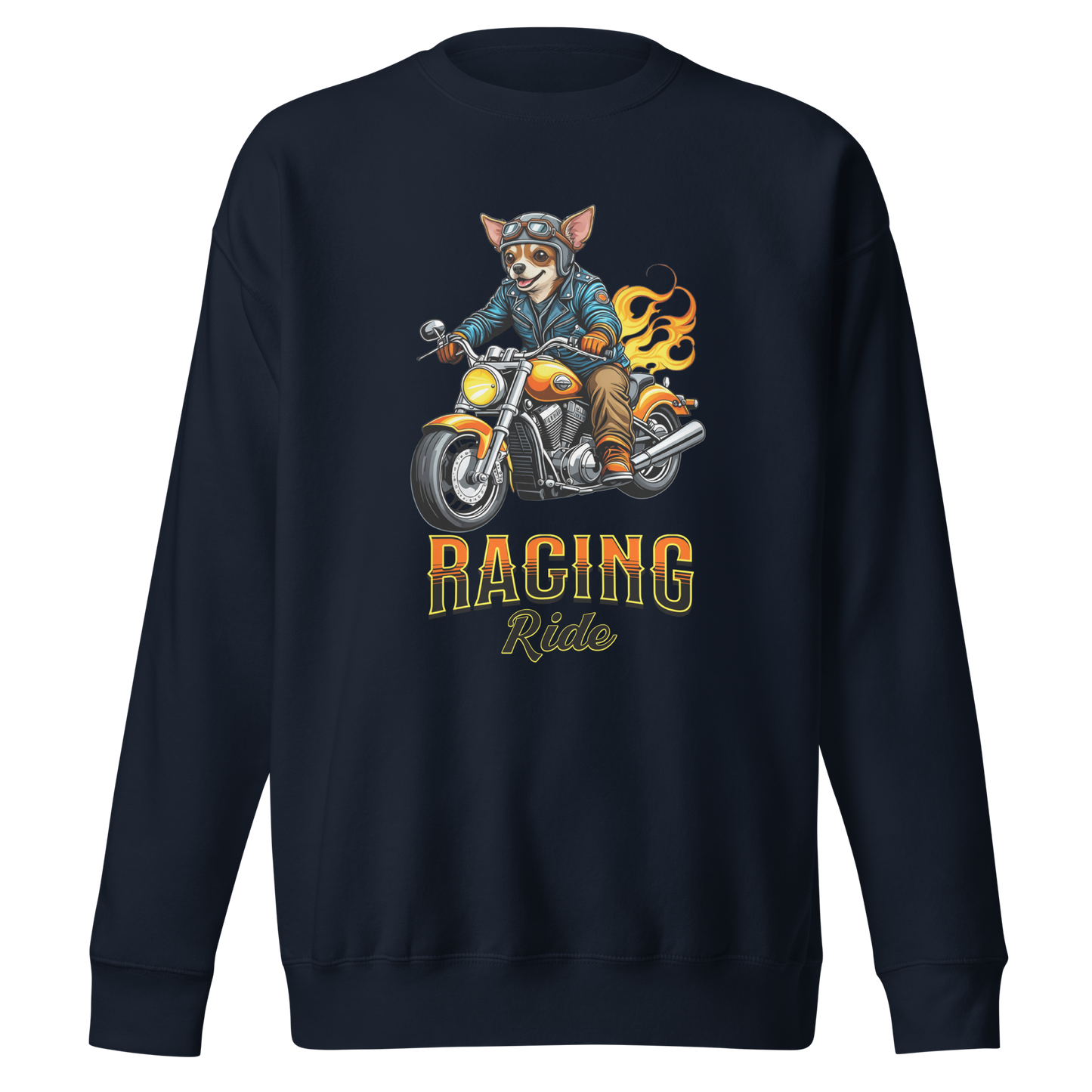 Racing Ride Chihuahua Sweatshirt. Funny Dog Motorcycle.