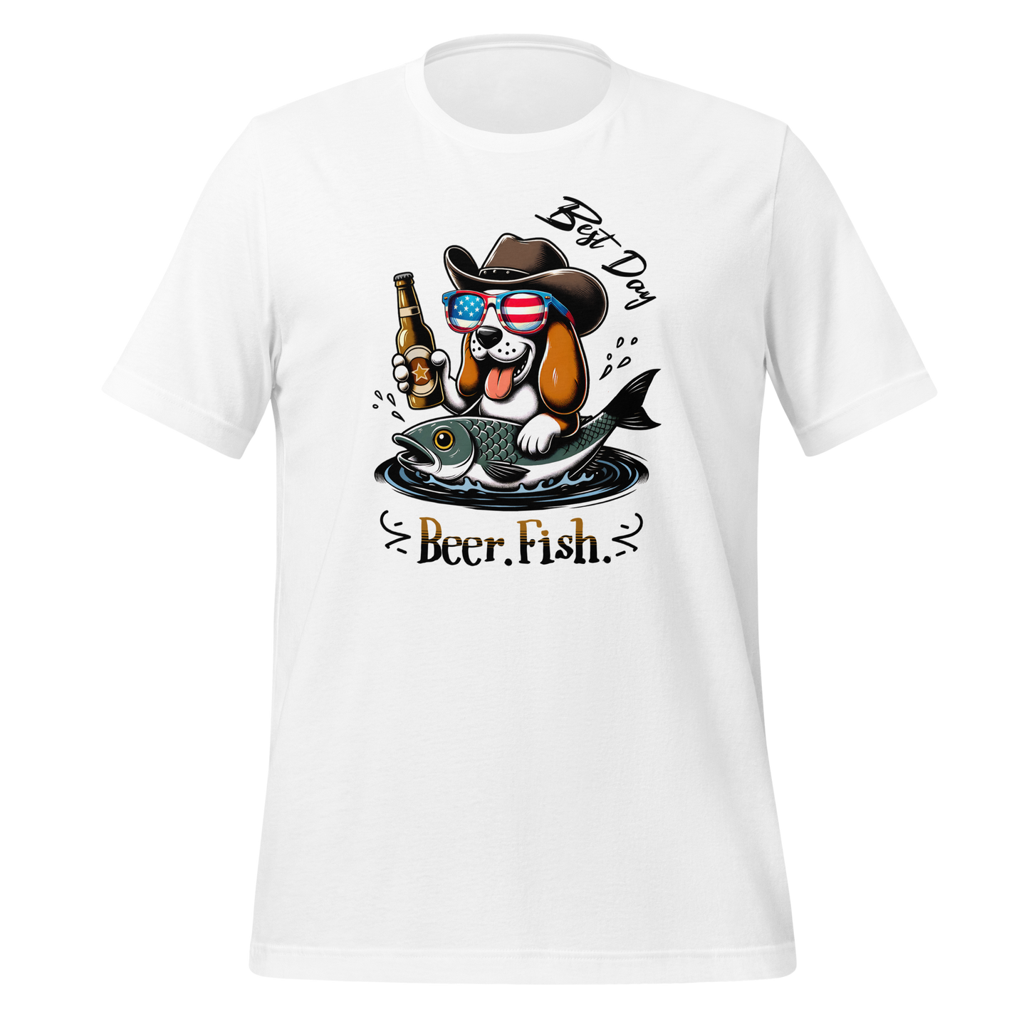 “Beer. Fish. Best Day.” Cowboy Dog T-Shirt for Dog Lovers.