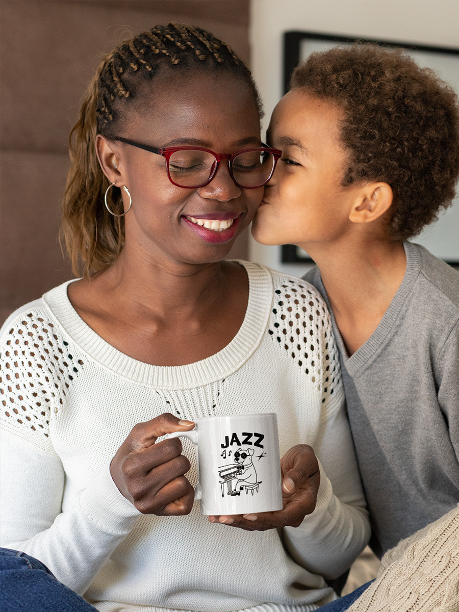 Jazz Dog Mug – Fun Ceramic Cup for Music & Dog Lovers.