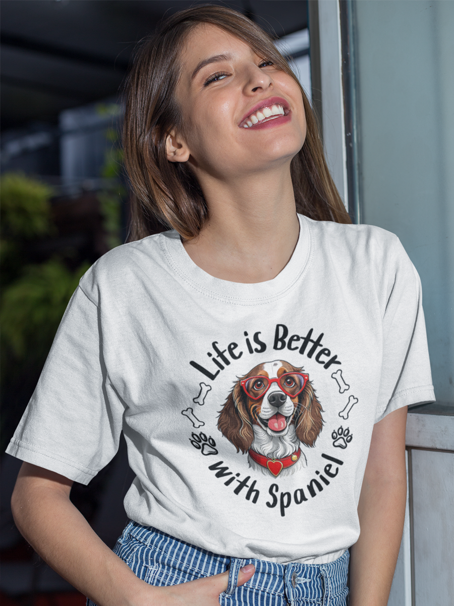 “Life Is Better with Spaniel” T-shirt for dog lovers.