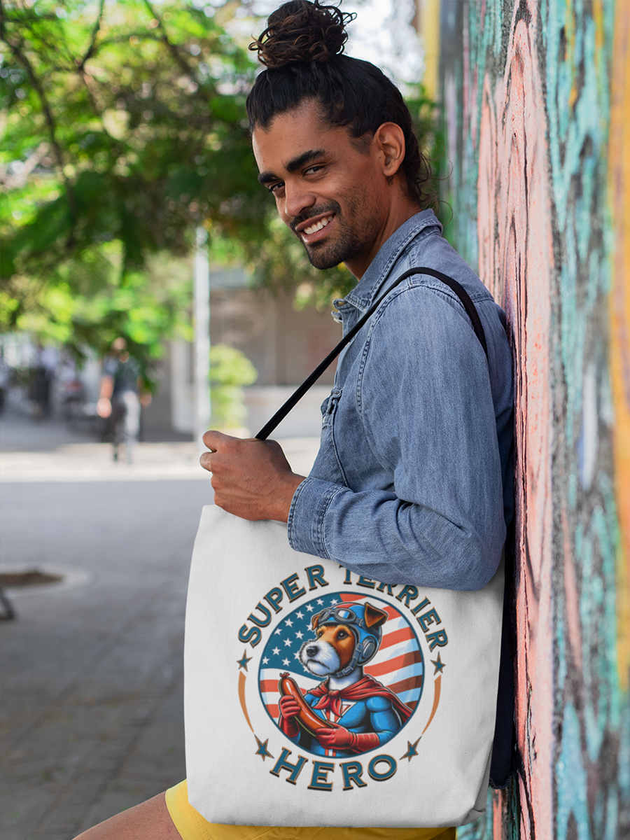 Super Terrier Tote Bag – Cute Dog Hero Design for Terrier Lovers.