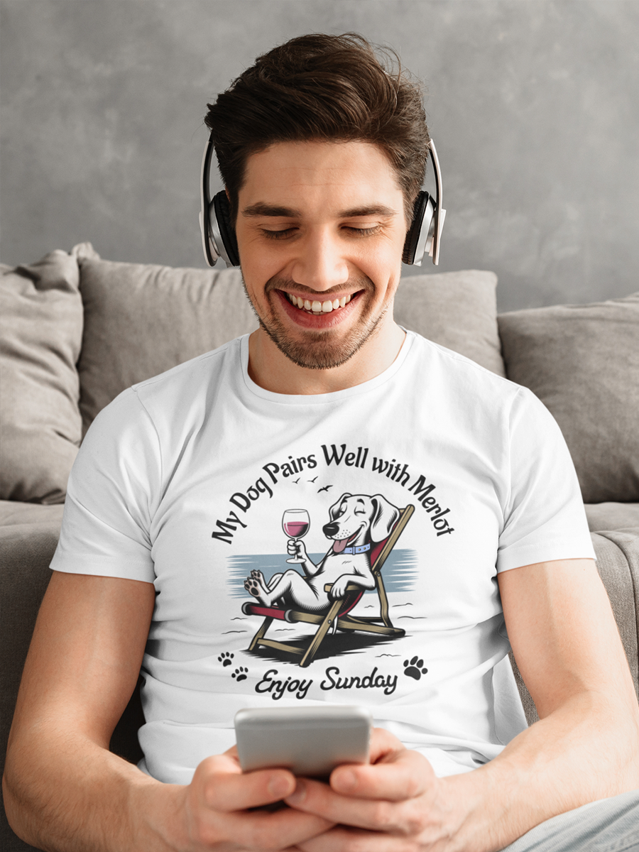 Dachshund T-Shirt - "My Dog Pairs Well with Merlot" Wine Lover Tee.