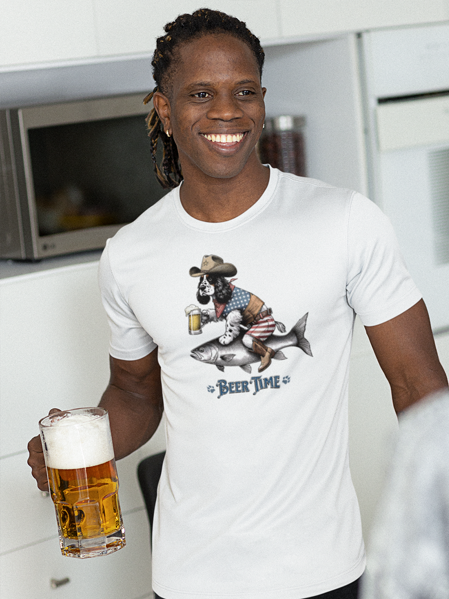 Spaniel T-Shirt - "Beer Time" Cowboy Dog Lover Tee.