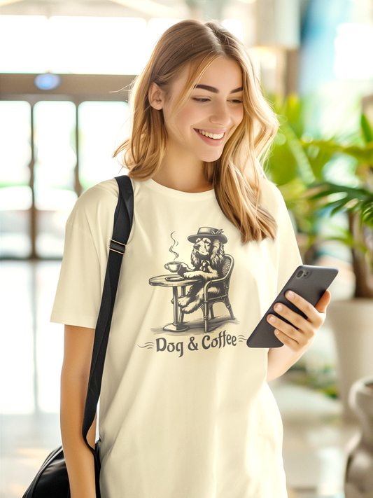 “Dog & Coffee” vintage dog coffee lover T-shirt.