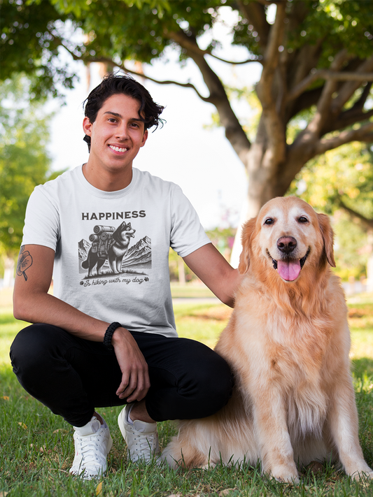Hiking T-Shirt - Dog Lover Tee "Happiness Is Hiking With My Dog".
