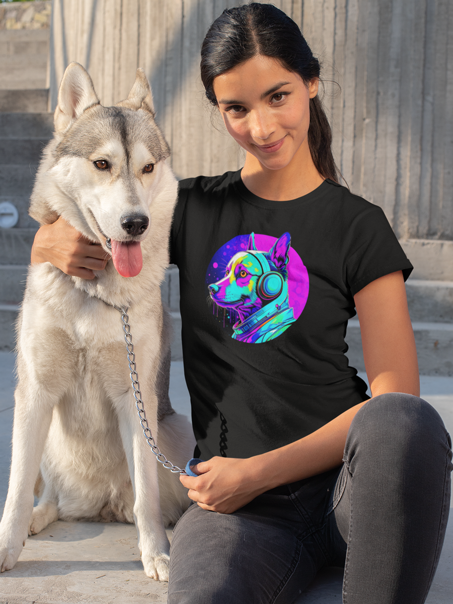 Colorful Dog T-Shirt - Dog Lover Tee "Music Sounds Better With My Dog"