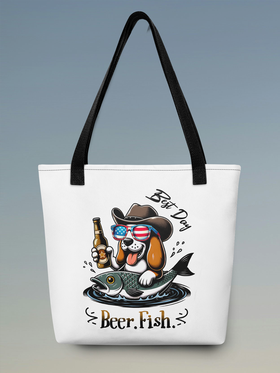 Best Day. Beer. Fish. Tote Bag – Funny Dog Design for Daily Adventures.