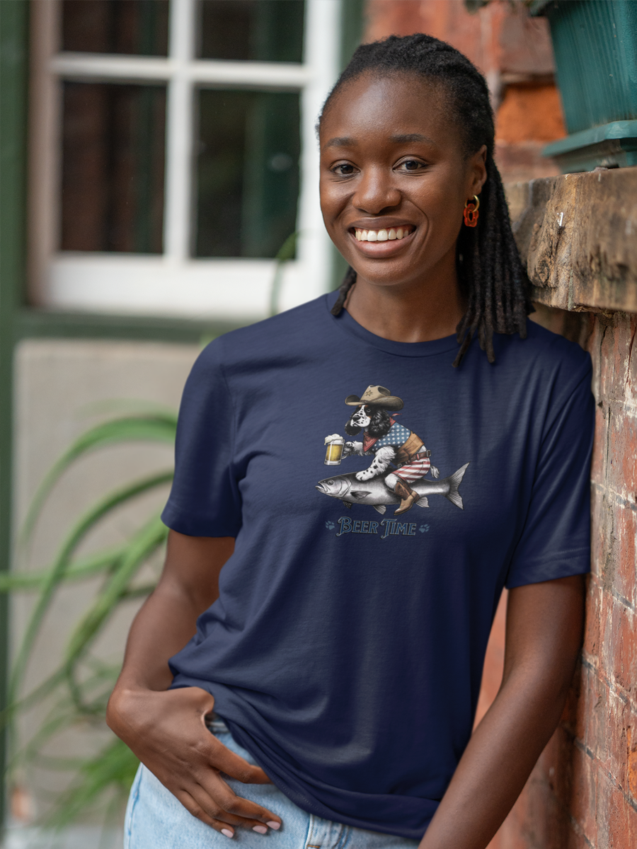 Spaniel T-Shirt - "Beer Time" Cowboy Dog Lover Tee.