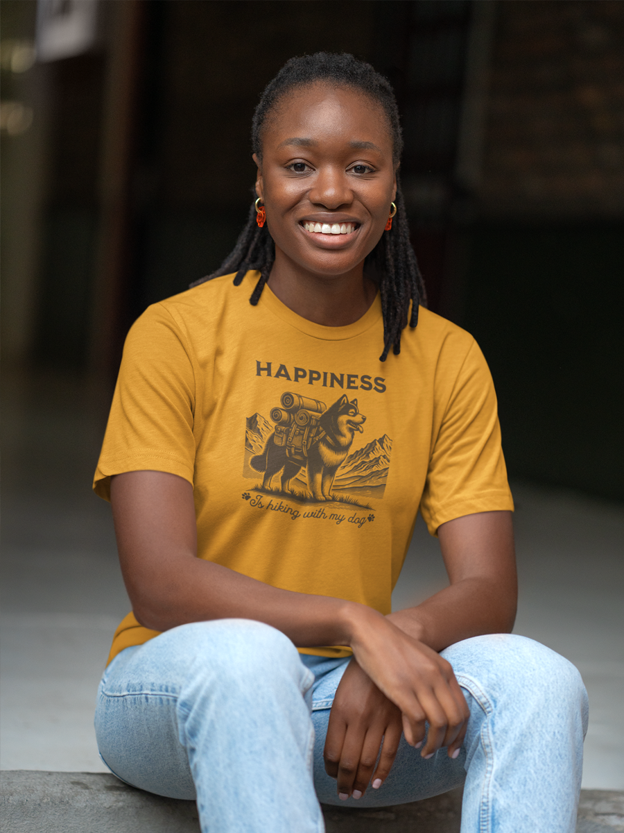 Hiking T-Shirt - Dog Lover Tee "Happiness Is Hiking With My Dog".