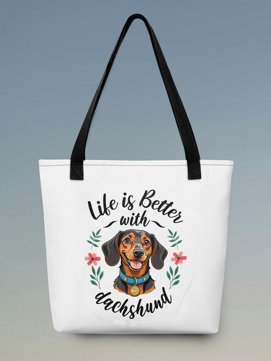 Life Is Better with Dachshund Tote Bag – Cute Gift for Dog Lovers.