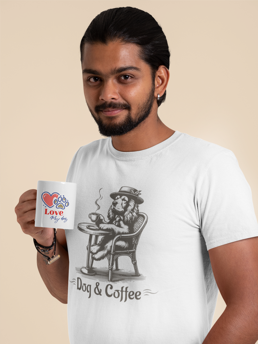 “Dog & Coffee” vintage dog coffee lover T-shirt.