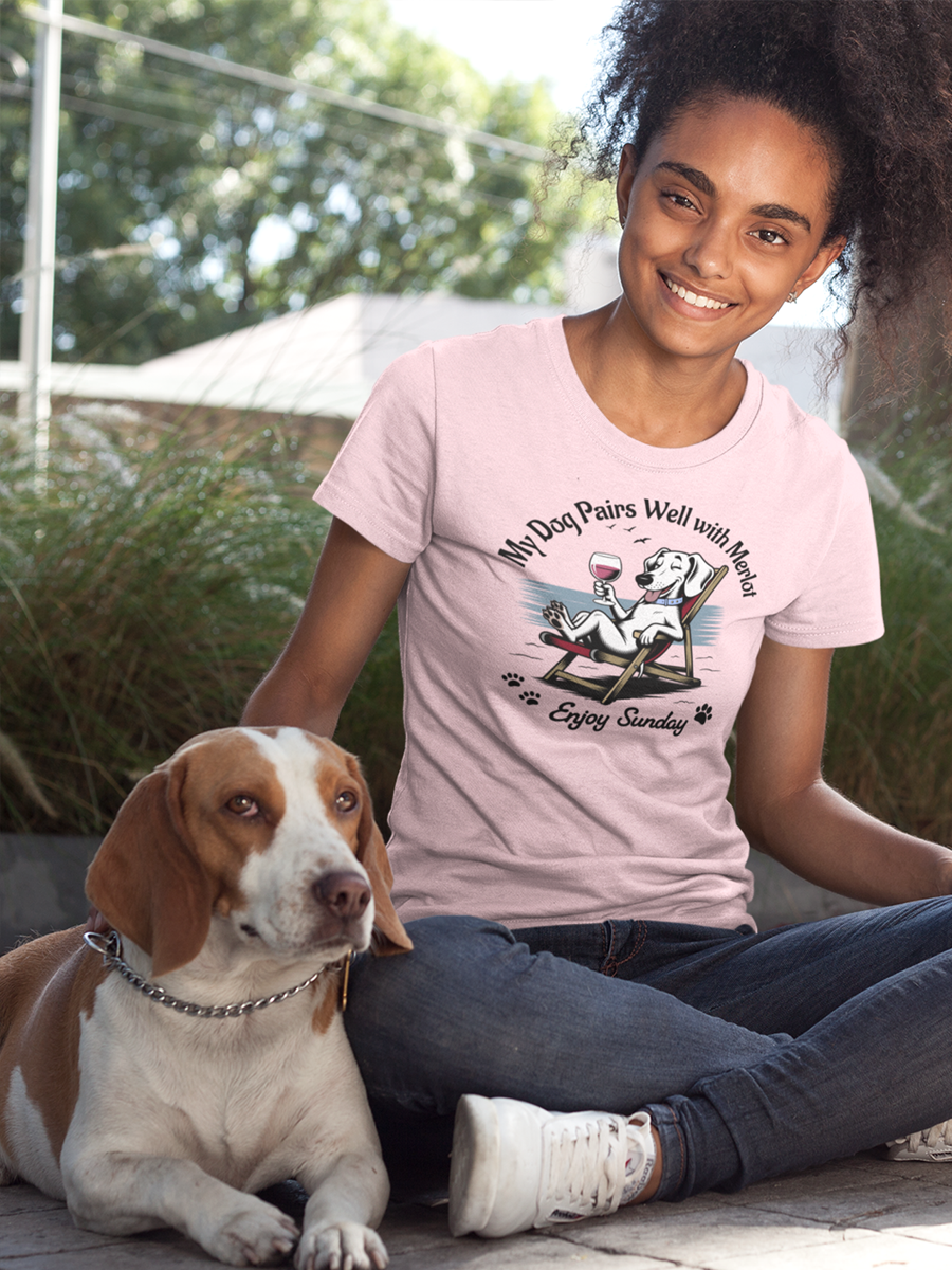 Dachshund T-Shirt - "My Dog Pairs Well with Merlot" Wine Lover Tee.