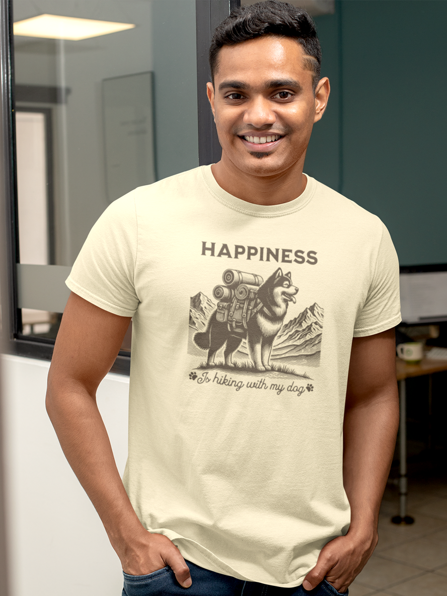Hiking T-Shirt - Dog Lover Tee "Happiness Is Hiking With My Dog".