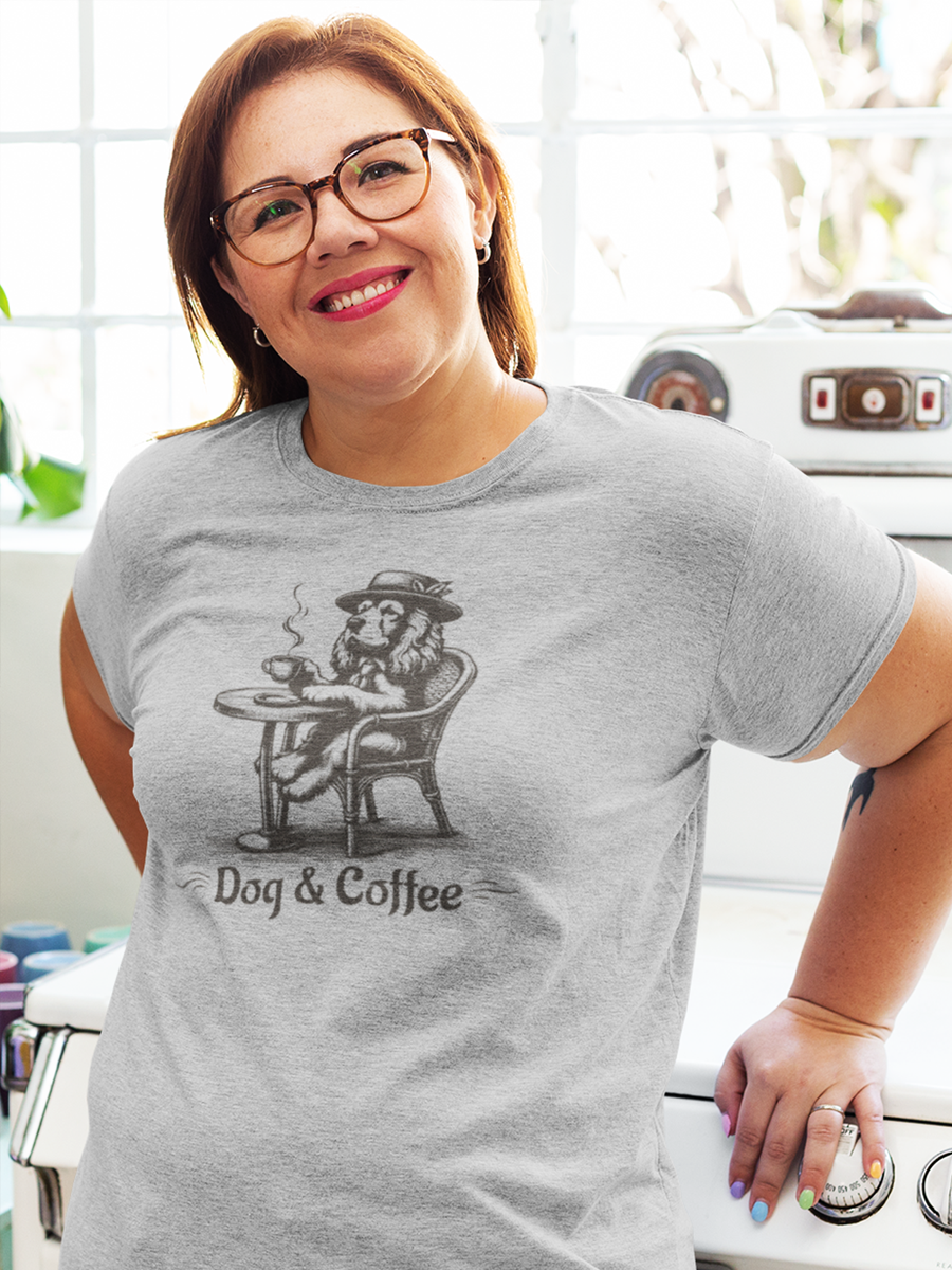 “Dog & Coffee” vintage dog coffee lover T-shirt.