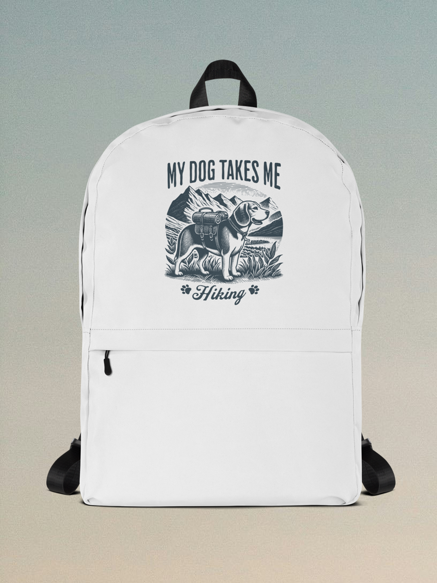 My Dog Takes Me Backpack - Travel Dog Print Bag for Adventures & Daily Walks.