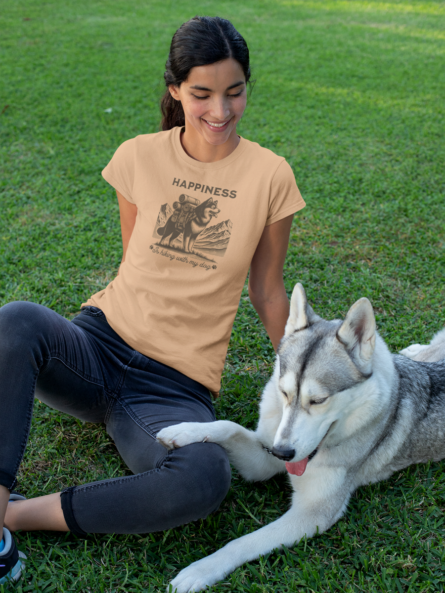 Hiking T-Shirt - Dog Lover Tee "Happiness Is Hiking With My Dog".