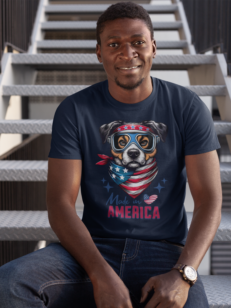 Dog T-Shirt - "Made in America" Patriotic Dog Lover Tee.