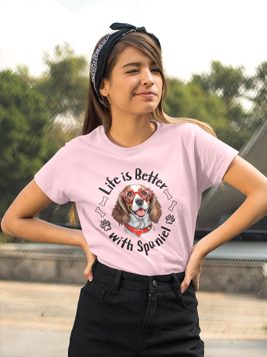 “Life Is Better with Spaniel” T-shirt for dog lovers.