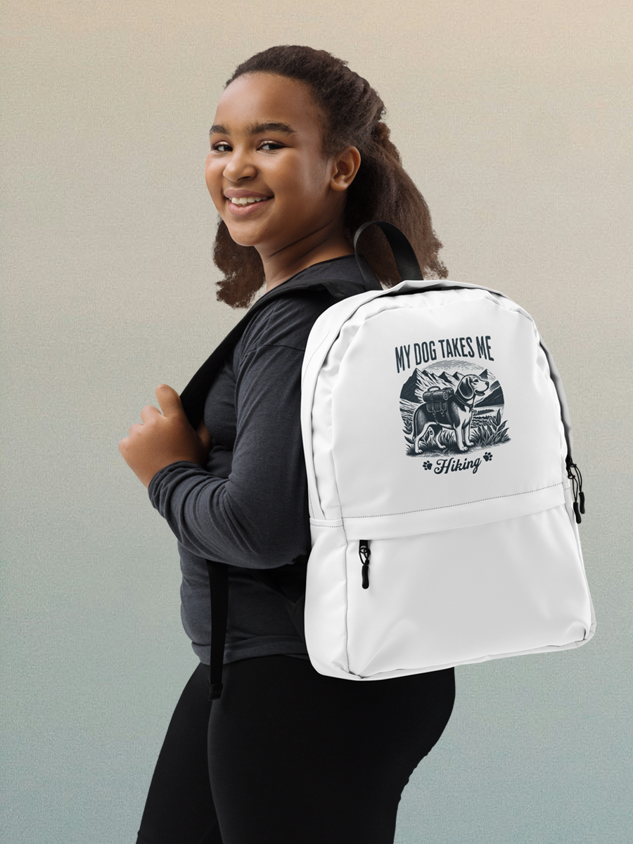 My Dog Takes Me Backpack - Travel Dog Print Bag for Adventures & Daily Walks.