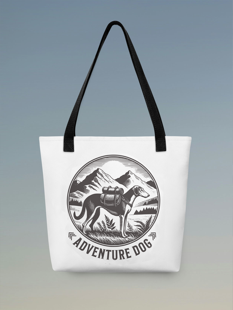 Adventure Dog Tote Bag – Cute Travel Dog Design for Daily Use.