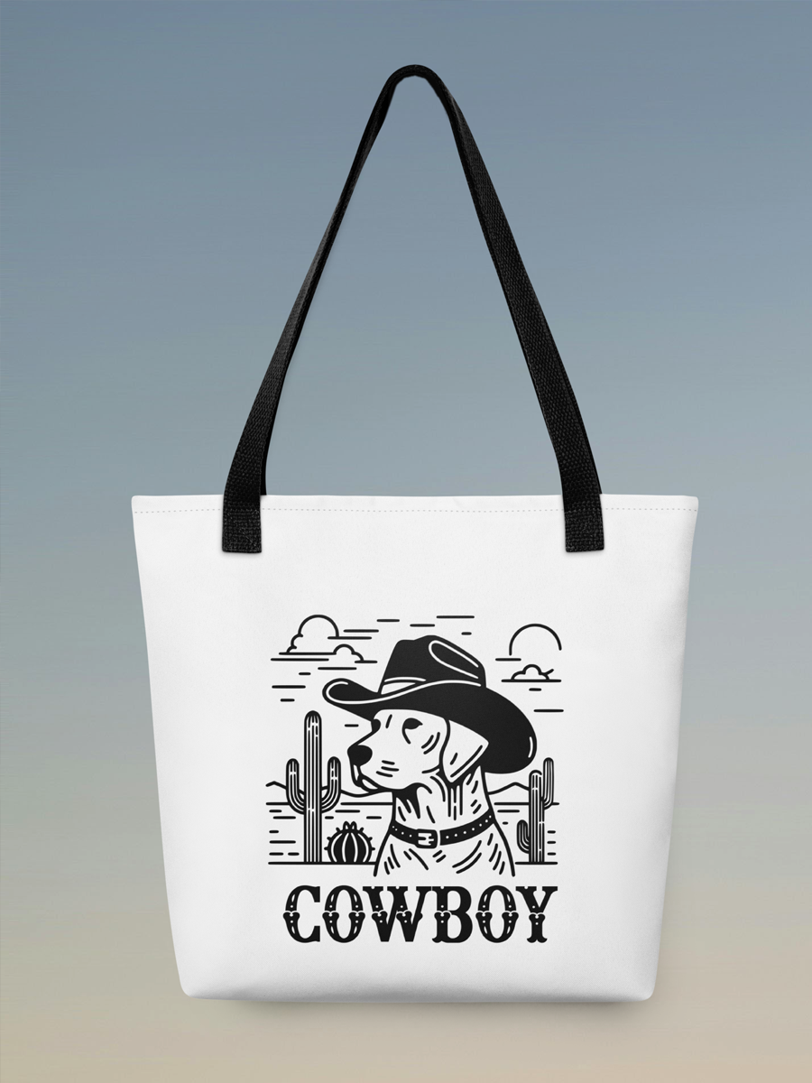 Dog Cowboy Tote Bag – Fun Cowboy Dog Design for Stylish Dog Lovers.