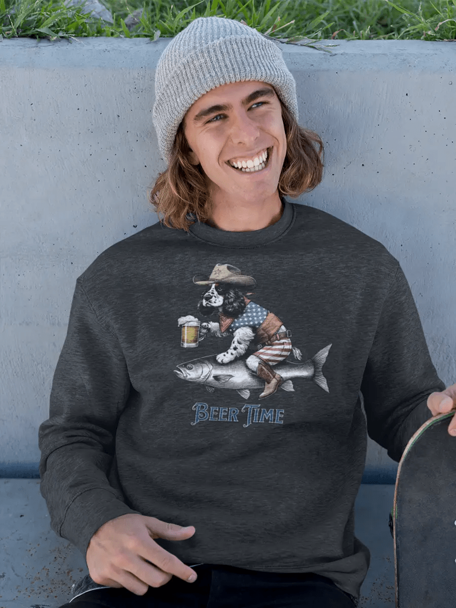 Beer Time Dog Sweatshirt - Funny Dog with Beer Mug Gift for Dog & Beer Lovers - PrintsDog