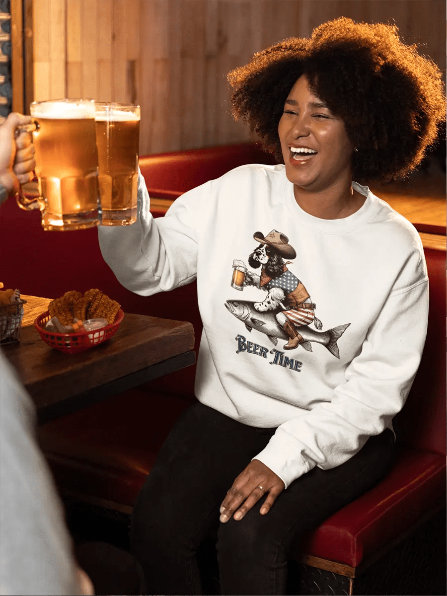 Beer Time Dog Sweatshirt - Funny Dog with Beer Mug Gift for Dog & Beer Lovers - PrintsDog