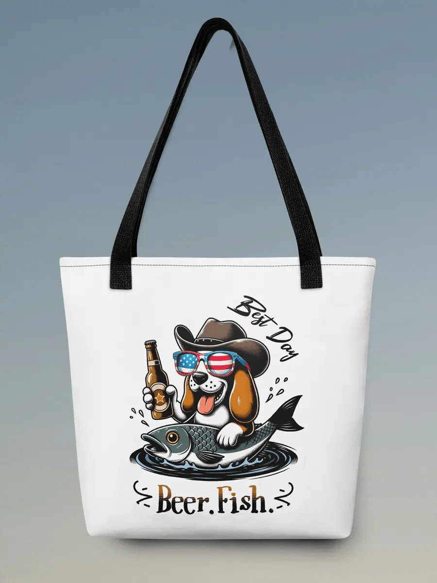 Best Day Beer Fish Tote Bag - Funny Dog Design for Daily Adventures - PrintsDog