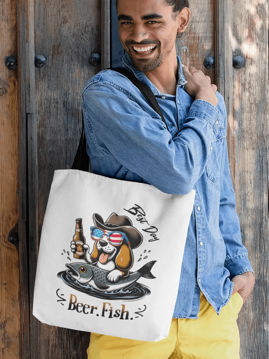 Best Day Beer Fish Tote Bag - Funny Dog Design for Daily Adventures - PrintsDog