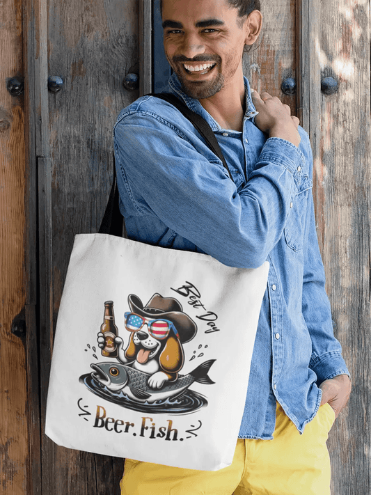 Best Day Beer Fish Tote Bag - Funny Dog Design for Daily Adventures - PrintsDog