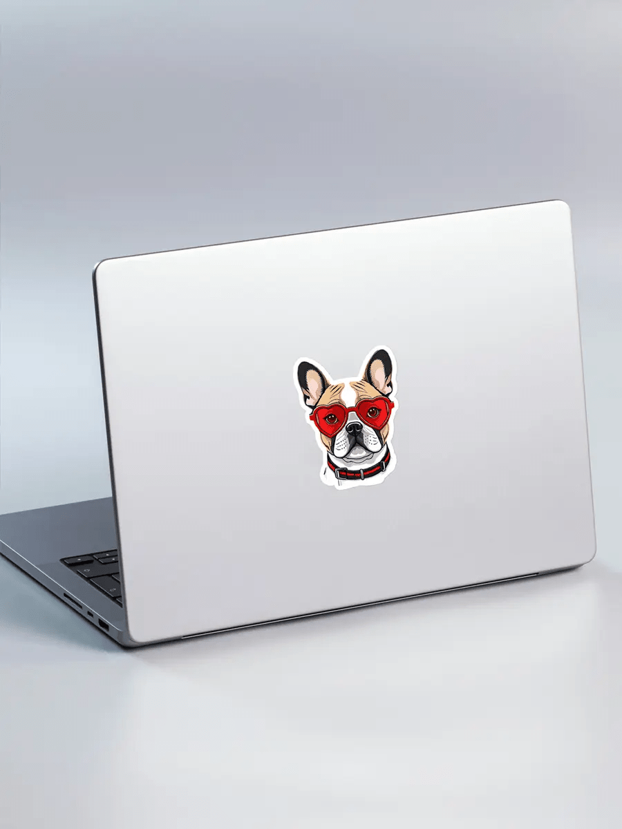 Bulldog Sticker in Glasses - Waterproof Vinyl Decal for Laptop & Gadgets - PrintsDog