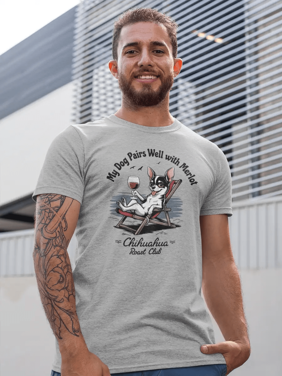 Chihuahua T-Shirt - "My Dog Pairs Well with Merlot" Wine Lover Tee - PrintsDog