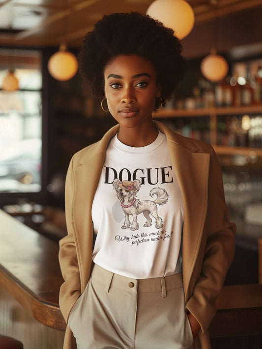 Chinese Crested Dog T-Shirt - Stylish Dog Lover Tee 'Dogue - Perfection' - PrintsDog