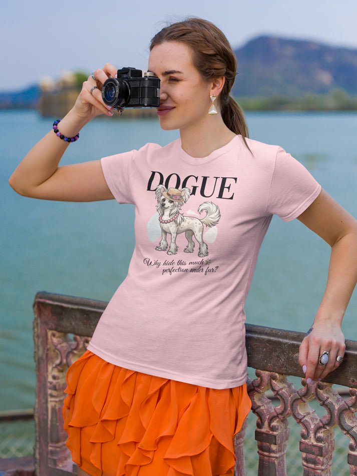 Chinese Crested Dog T-Shirt - Stylish Dog Lover Tee 'Dogue - Perfection' - PrintsDog