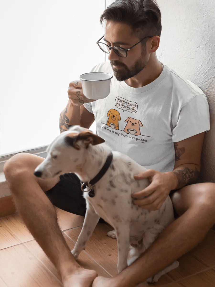 Coffee Is My Love Language T-Shirt - Dog Lover Tee for Coffee Enthusiasts. - PrintsDog