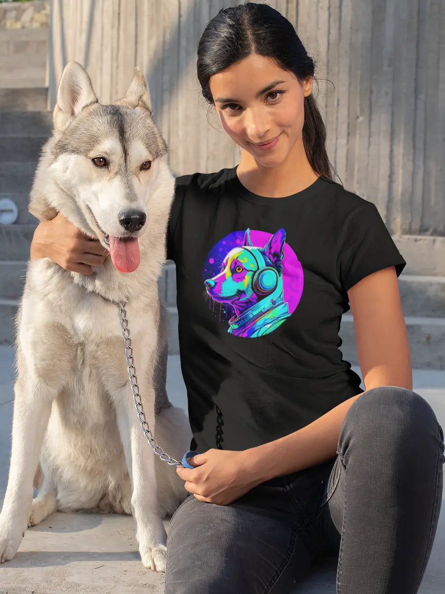 Colorful Dog T-Shirt - Dog Lover Tee "Music Sounds Better With My Dog" - PrintsDog
