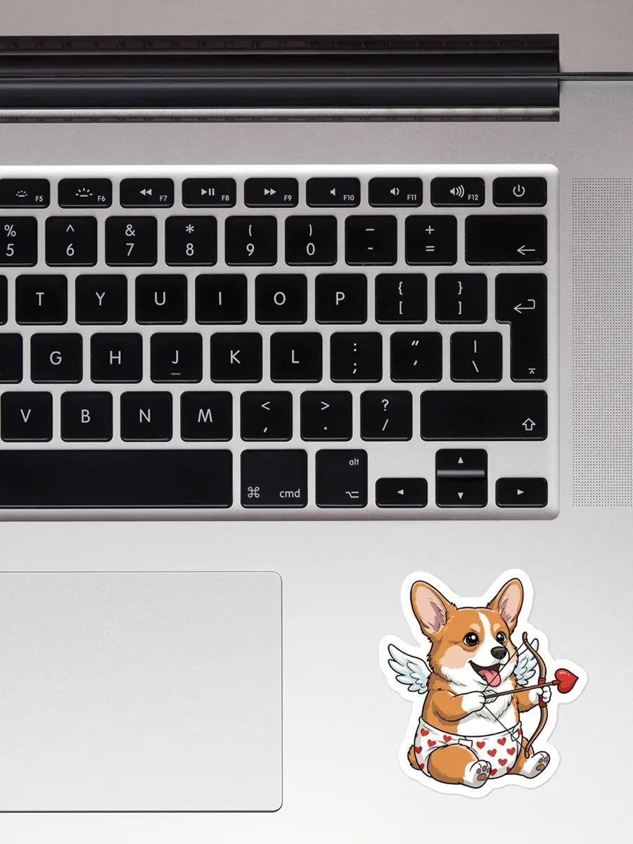 Corgi Valentine Sticker - Cupid Corgi with Wings Waterproof Vinyl Decal for Laptop & Water Bottle - PrintsDog