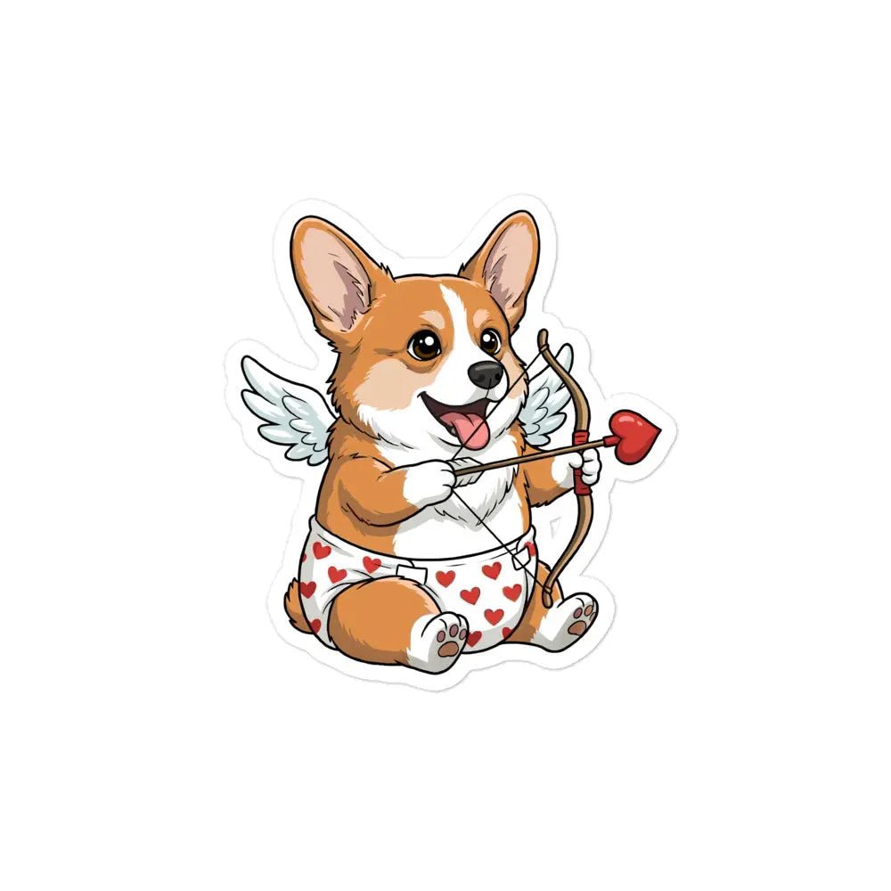 Corgi Valentine Sticker - Cupid Corgi with Wings Waterproof Vinyl Decal for Laptop & Water Bottle - PrintsDog