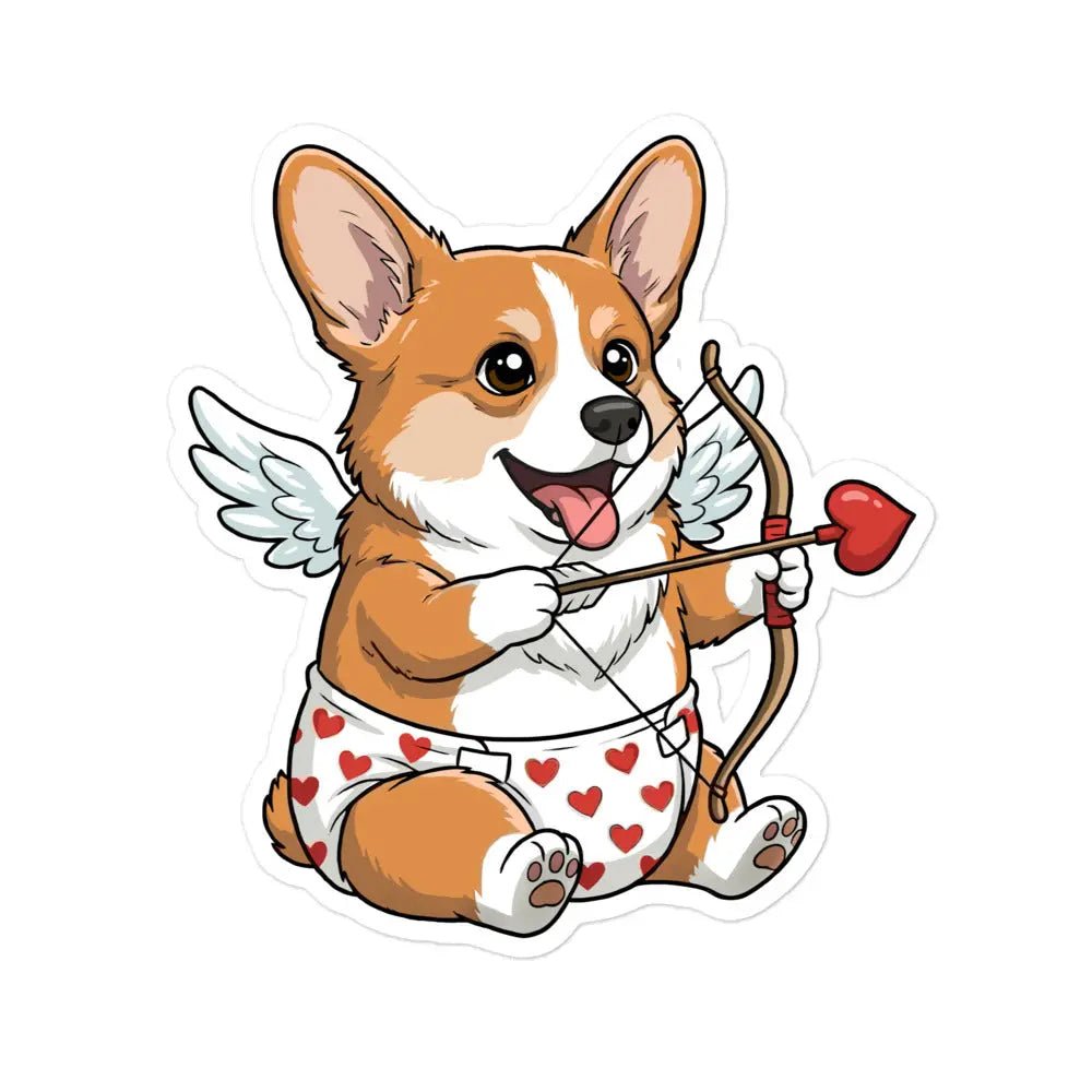 Corgi Valentine Sticker - Cupid Corgi with Wings Waterproof Vinyl Decal for Laptop & Water Bottle - PrintsDog