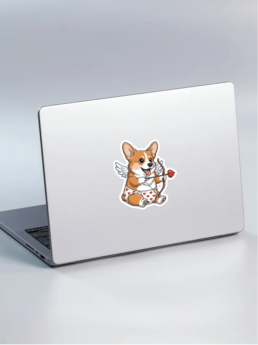 Corgi Valentine Sticker - Cupid Corgi with Wings Waterproof Vinyl Decal for Laptop & Water Bottle - PrintsDog
