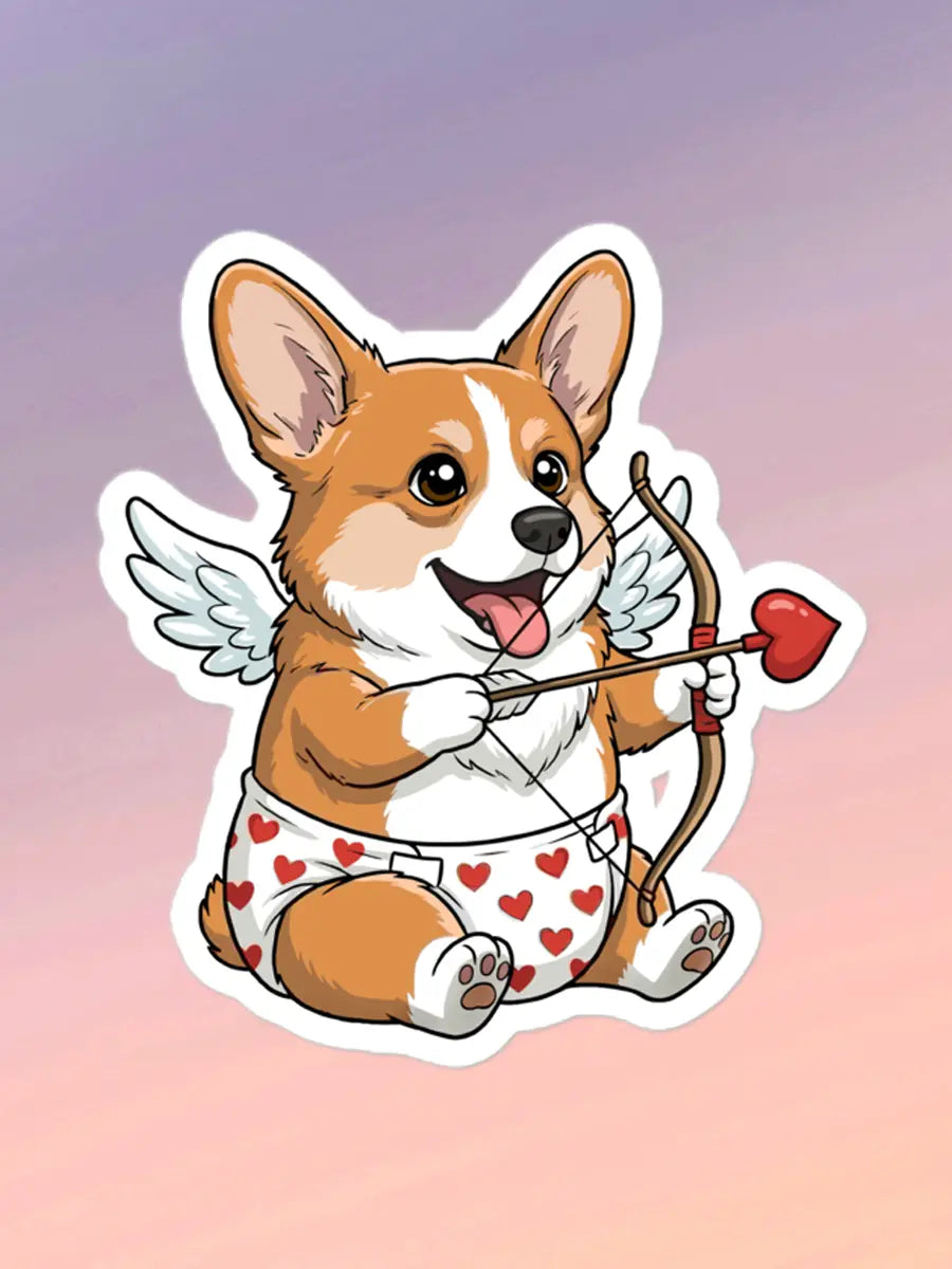 Corgi Valentine Sticker - Cupid Corgi with Wings Waterproof Vinyl Decal for Laptop & Water Bottle - PrintsDog