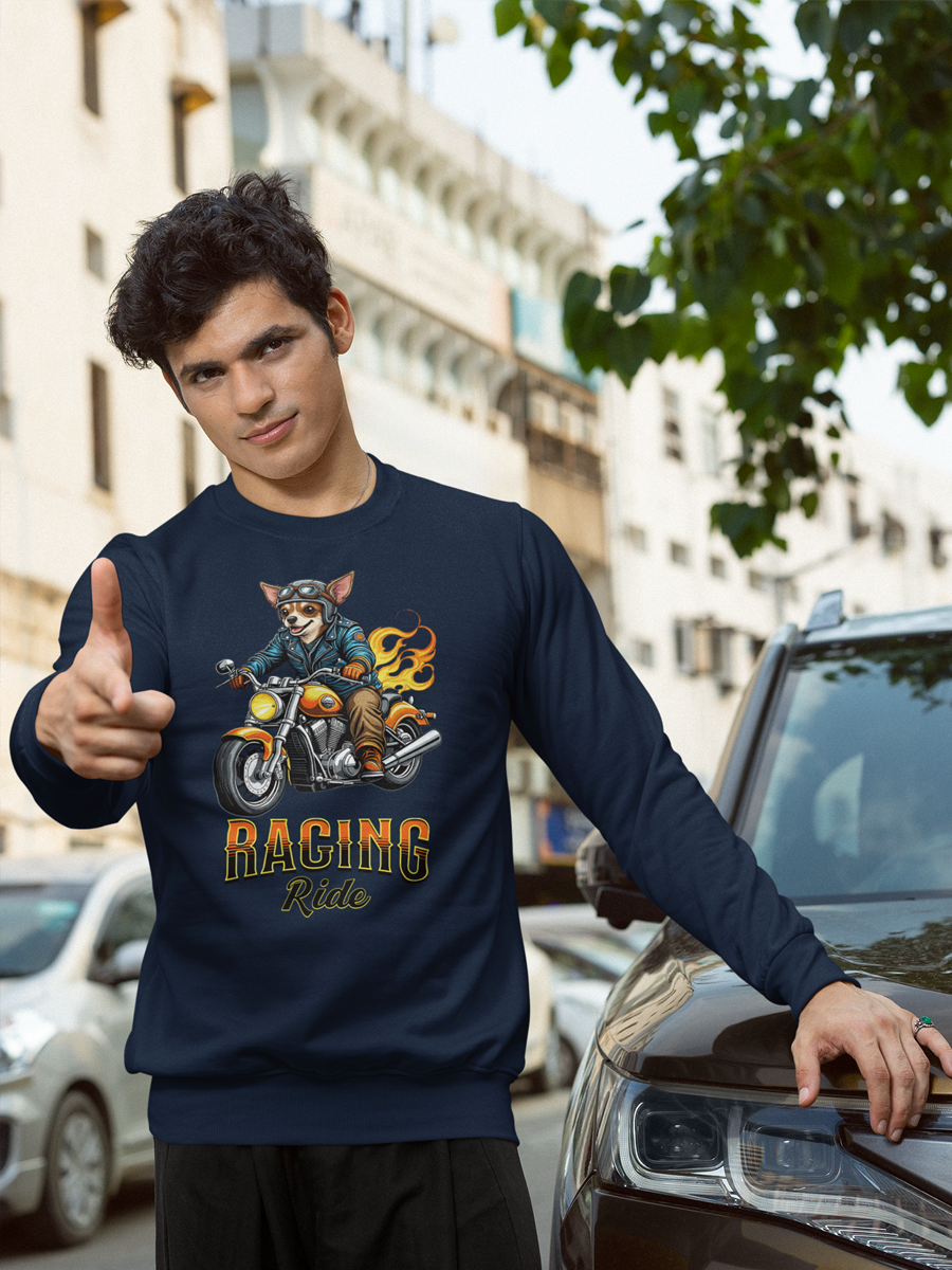 Racing Ride Chihuahua Sweatshirt – Fun Motorcycle Dog Lover Sweatshirt.