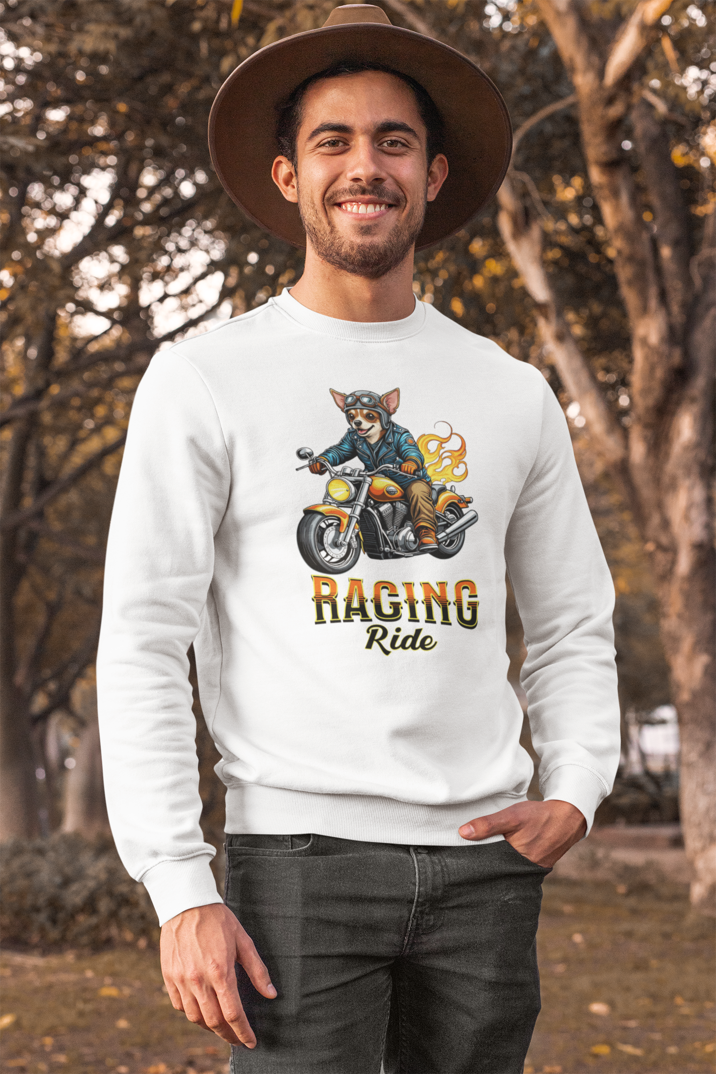 Racing Ride Chihuahua Sweatshirt – Fun Motorcycle Dog Lover Sweatshirt.