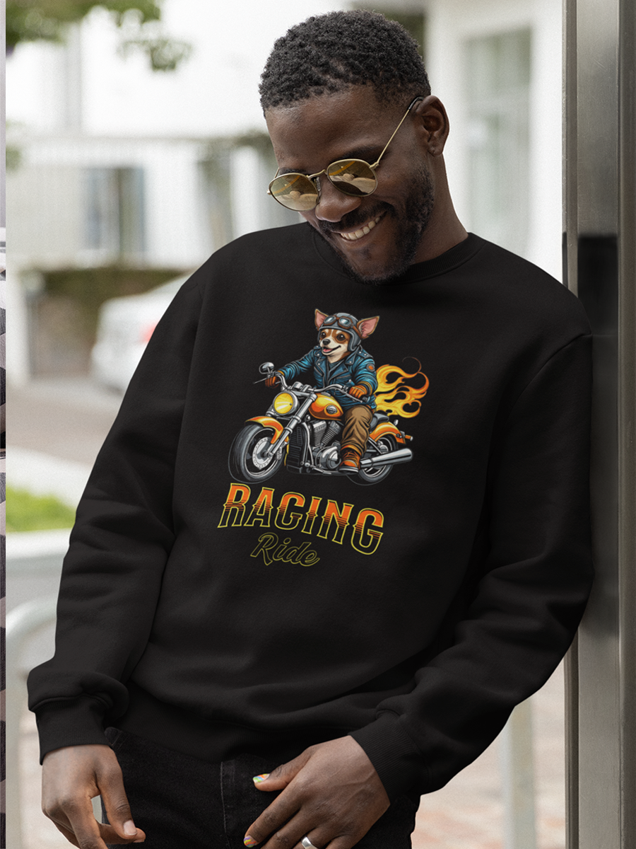 Racing Ride Chihuahua Sweatshirt – Fun Motorcycle Dog Lover Sweatshirt.