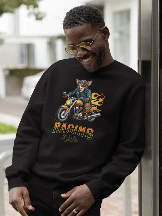 Racing Ride Chihuahua Sweatshirt. Funny Dog Motorcycle.