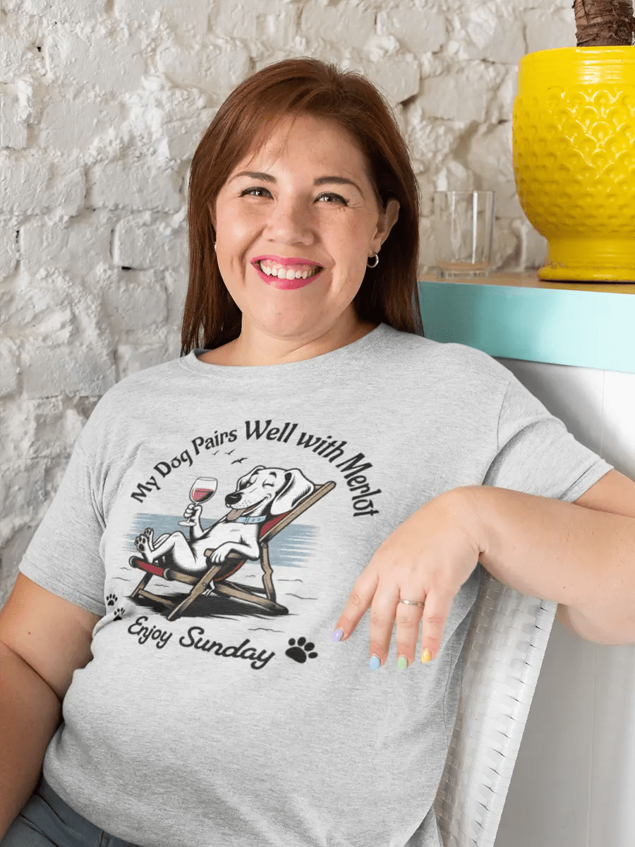 Dachshund T-Shirt - "My Dog Pairs Well with Merlot" Wine Lover Tee. - PrintsDog